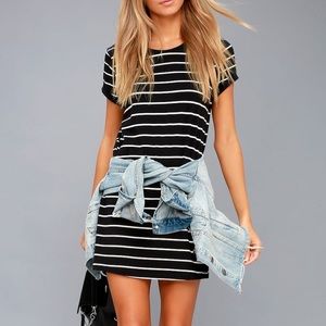Lulu’s Cafe Society Black Striped Shirt Dress